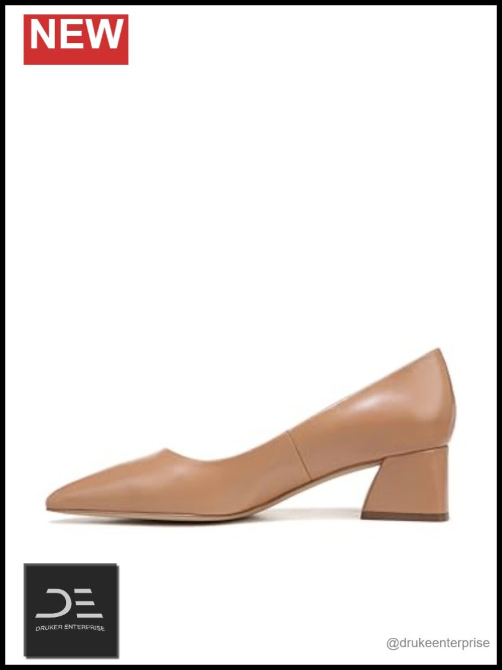 Leather Pointed Toe Block Heel Pumps Slip On Heels